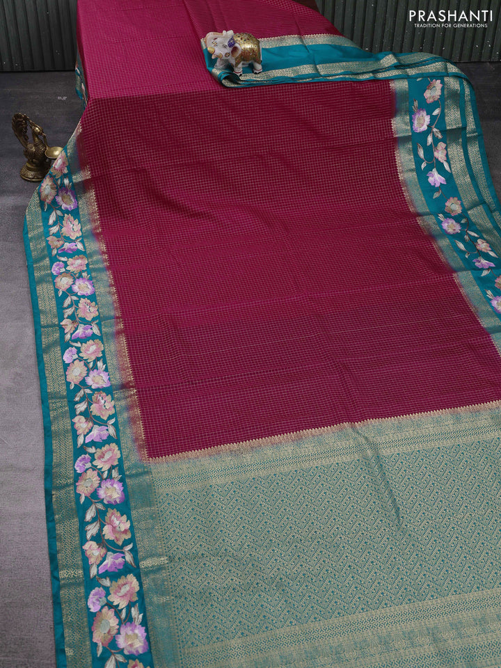Pink & Teal Green Semi Mysore Silk - Embroidery