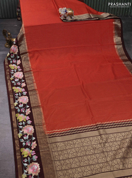 Rust & Coffee Brown Semi Mysore Silk - Embroidery
