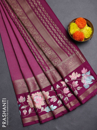 Mauve Pink & Wine Semi Mysore Silk - Embroidery
