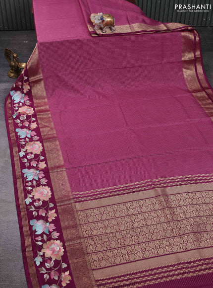 Mauve Pink & Wine Semi Mysore Silk - Embroidery