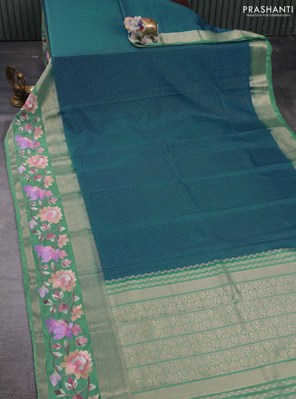 Peacock Green & Pastel Green Semi Mysore Silk - Embroidery