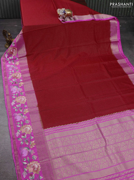 Red & Lotus Pink Semi Mysore Silk - Embroidery