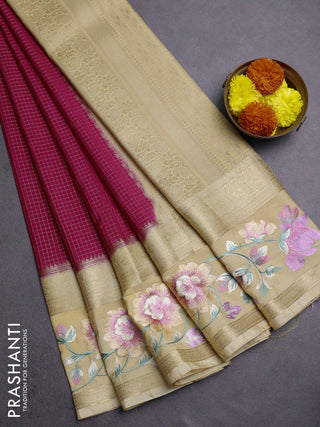 Peach Pink & Beige Semi Mysore Silk - Embroidery