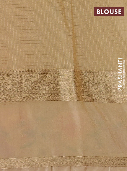 Peach Pink & Beige Semi Mysore Silk - Embroidery