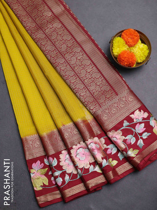 Yellow & Maroon Semi Mysore Silk - Embroidery