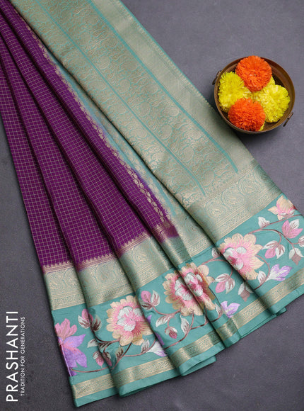 Purple & Green Semi Mysore Silk - Embroidery