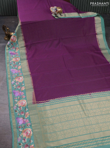 Purple & Green Semi Mysore Silk - Embroidery
