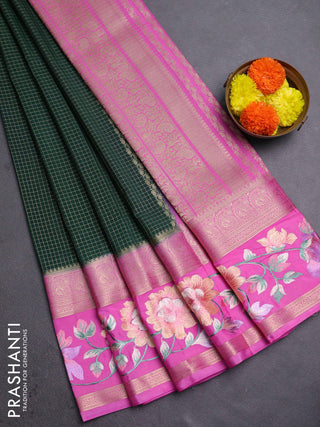 Green & Pink Semi Mysore Silk - Embroidery