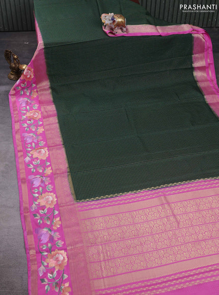 Green & Pink Semi Mysore Silk - Embroidery