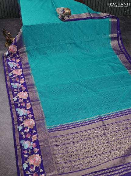 Teal Blue & Blue Semi Mysore Silk - Embroidery