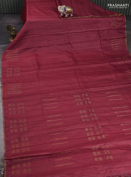 Maroon & Grey  Pure Tussar Silk - Printed Embroidery Blouse