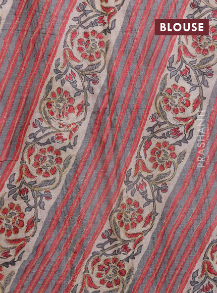 Maroon & Grey  Pure Tussar Silk - Printed Embroidery Blouse