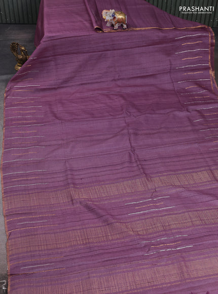 Purple & Mustard Pure Tussar Silk - Printed Embroidery Blouse