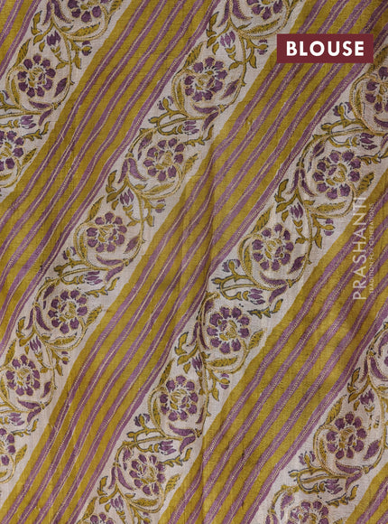 Purple & Mustard Pure Tussar Silk - Printed Embroidery Blouse
