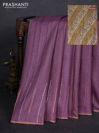 Purple & Mustard Pure Tussar Silk - Printed Embroidery Blouse