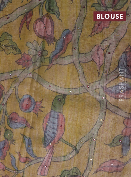 Maroon & Mustard Yellow Pure Tussar Silk - Printed Embroidery Blouse