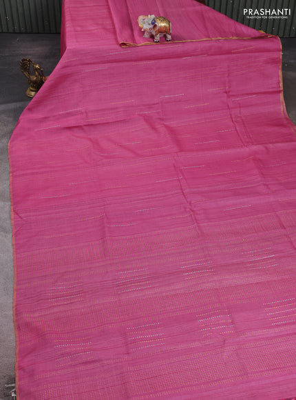 Pink & Grey Pure Tussar Silk - Printed Embroidery Blouse