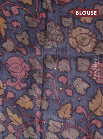 Pink & Grey Pure Tussar Silk - Printed Embroidery Blouse