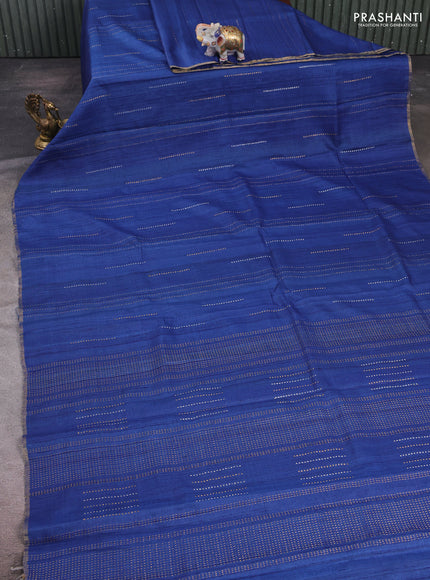Blue & Pastel Green Pure Tussar Silk - Printed Embroidery Blouse