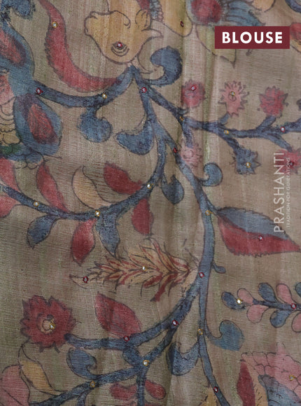 Rustic Orange & Grey Pure Tussar Silk - Printed Embroidery Blouse