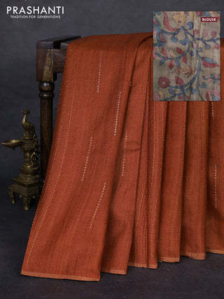 Rustic Orange & Grey Pure Tussar Silk - Printed Embroidery Blouse