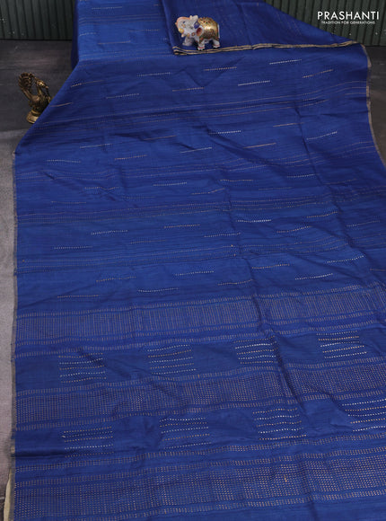Blue & Elaichi Green Pure Tussar Silk - Printed Embroidery Blouse