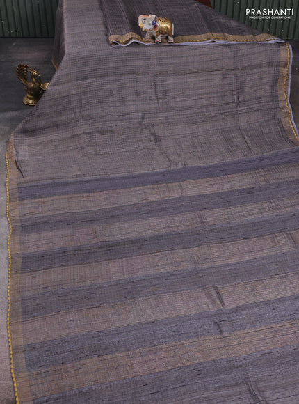 Grey & Mustard Pure Tussar Silk - Printed Embroidery Blouse