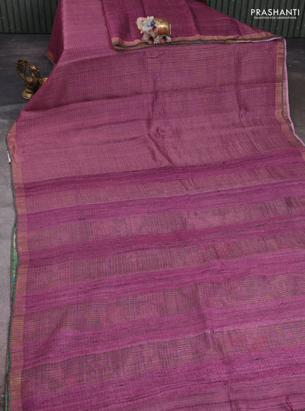 Mauve Pink & Green Pure Tussar Silk - Printed Embroidery Blouse
