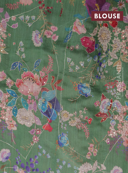 Mauve Pink & Green Pure Tussar Silk - Printed Embroidery Blouse