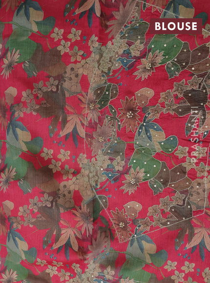 Mustard Yellow & Pink Pure Tussar Silk - Printed Embroidery Blouse