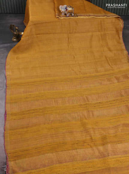 Mustard Yellow & Magenta Pink Pure Tussar Silk - Printed Embroidery Blouse