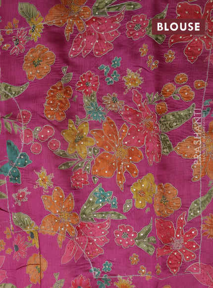 Mustard Yellow & Magenta Pink Pure Tussar Silk - Printed Embroidery Blouse