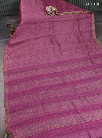 Mauve Pink & Green Pure Tussar Silk - Printed Embroidery Blouse