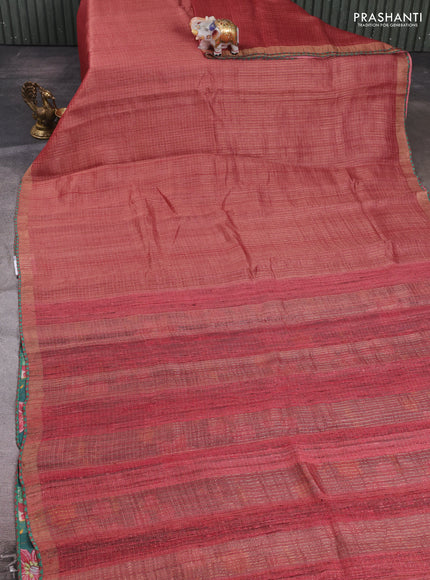 Pastel Maroon & Green Pure Tussar Silk - Printed Embroidery Blouse