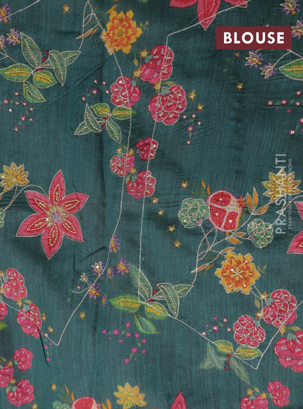 Pastel Maroon & Green Pure Tussar Silk - Printed Embroidery Blouse