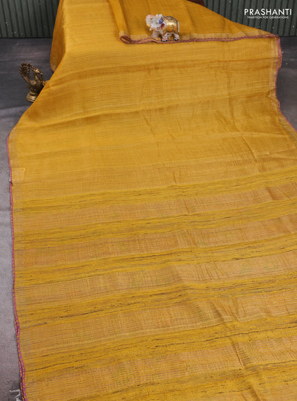 Mustard & Purple Pure Tussar Silk - Printed Embroidery Blouse