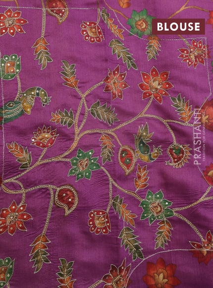 Mustard & Purple Pure Tussar Silk - Printed Embroidery Blouse