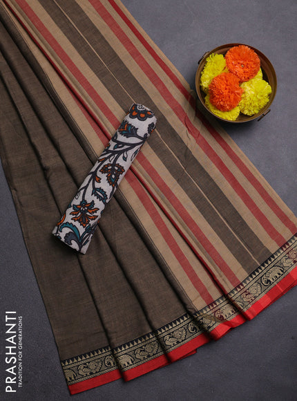Chiku & Beige Narayanpet Cotton - Kalamkari Blouse