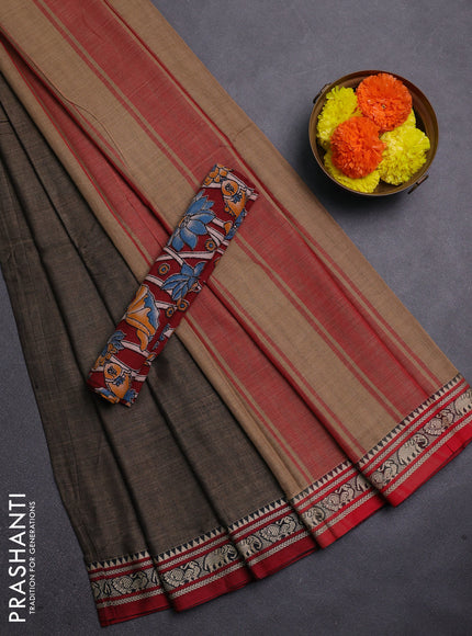 Chiku & Maroon Narayanpet Cotton - Kalamkari Blouse