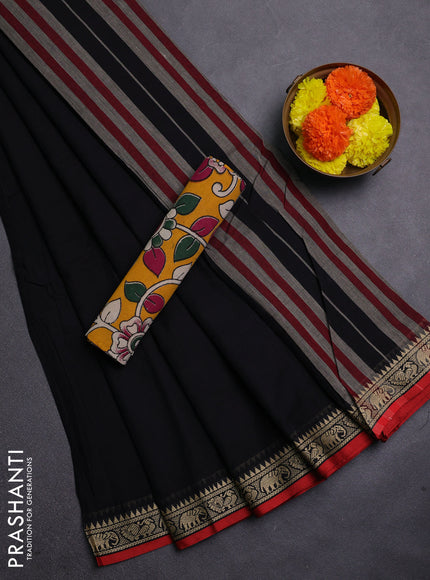 Black & Mustard Yellow Narayanpet Cotton - Kalamkari Blouse