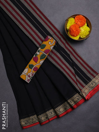 Black & Mustard Yellow Narayanpet Cotton - Kalamkari Blouse