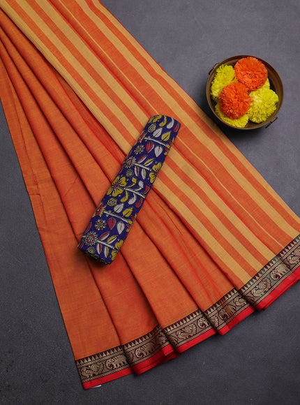 Sunset Orange & Blue Narayanpet Cotton - Kalamkari Blouse