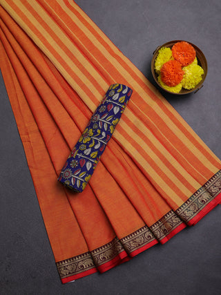 Sunset Orange & Blue Narayanpet Cotton - Kalamkari Blouse
