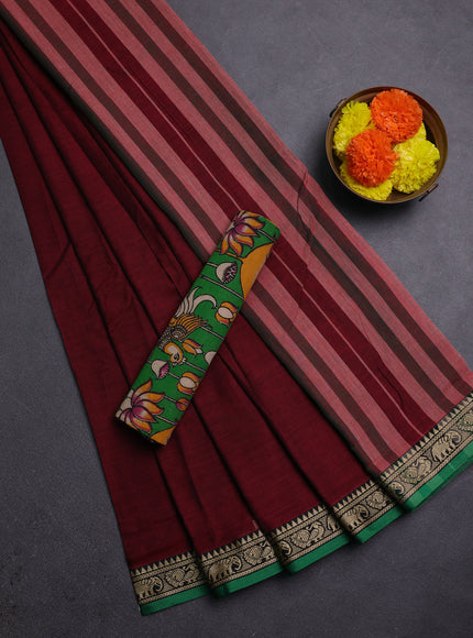 Maroon & Green Narayanpet Cotton - Kalamkari Blouse