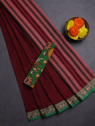 Maroon & Green Narayanpet Cotton - Kalamkari Blouse