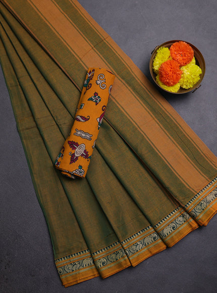 Mustard Green & Mustard Yellow Narayanpet Cotton - Kalamkari Blouse