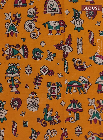 Mustard Green & Mustard Yellow Narayanpet Cotton - Kalamkari Blouse