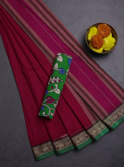 Pink & Green Narayanpet Cotton - Kalamkari Blouse