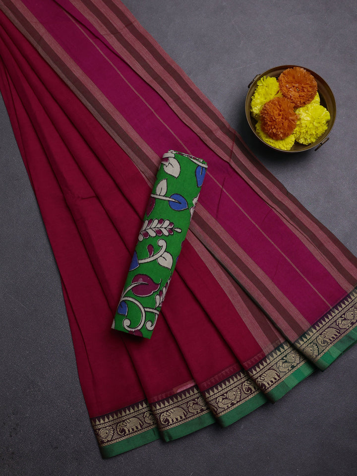 Pink & Green Narayanpet Cotton - Kalamkari Blouse