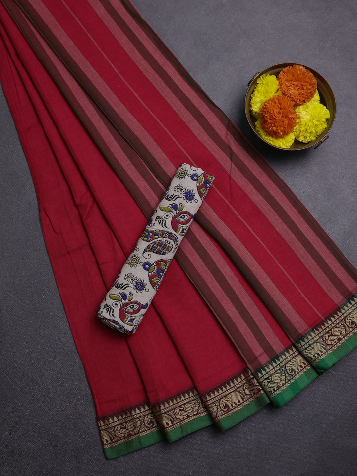 Red & Beige Narayanpet Cotton - Kalamkari Blouse